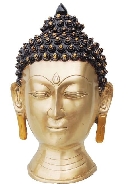 Brass Showpiece Budha Head Statue With Antique Finish - 8.5*7.5*15 Inch (BS581 B)