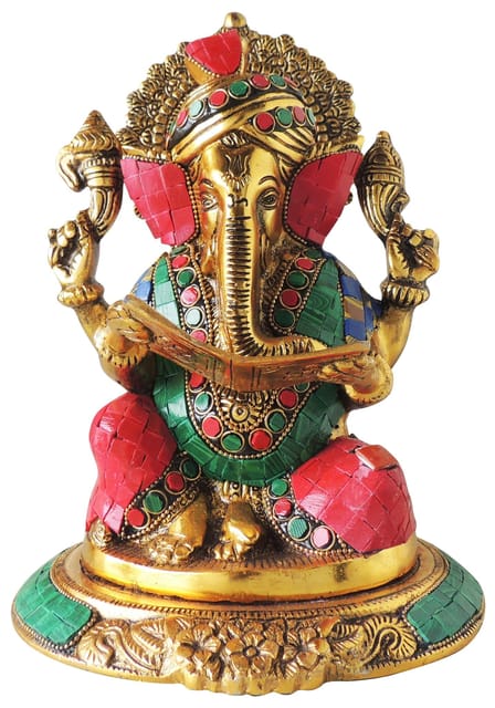 Aluminium Showpiece Ganesh Statue  - 7*7*10 Inch (AS406 G)