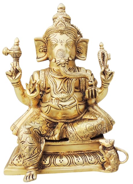 Brass Showpiece Ganesh Ji Big Statue - 7*5.6*10.2 Inch (BS604)