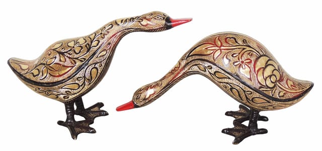 Brass Showpiece Duck Pair Statue - 17*3.5*6 inch (AN211 B)