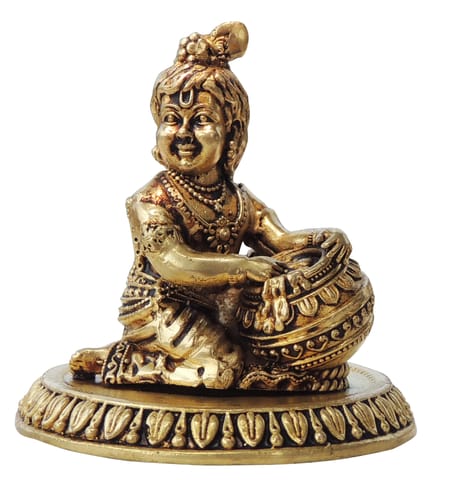 Pure Brass Makhan Krishna statue, Made From Machine  - 3*3*3.2 Inch (BS1737 E)