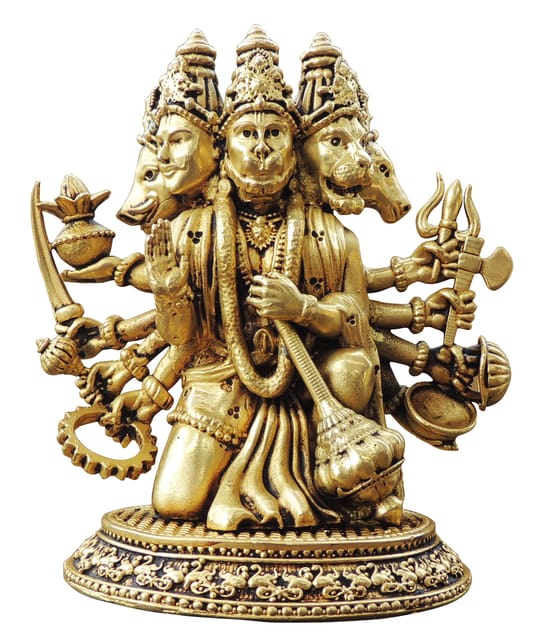 Brass Showpiece Panch Mukhi Hanuman Ji God Idol Statue, Made From Machine - 5*3*5.5 Inch (BS1736 F)