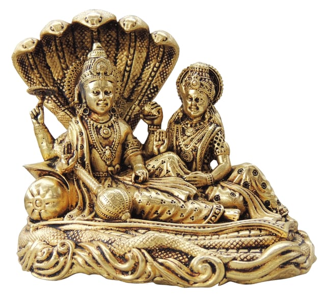 Brass Showpiece Vishnu & Laxmi Ji God Idol Statue, Made From Machine - 5*3.5*4.6 Inch (BS1730 F)