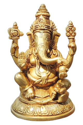 Brass Showpiece Ganesh God Idol Statue - 4.2*3.1*6.2 Inch (BS1724 G)