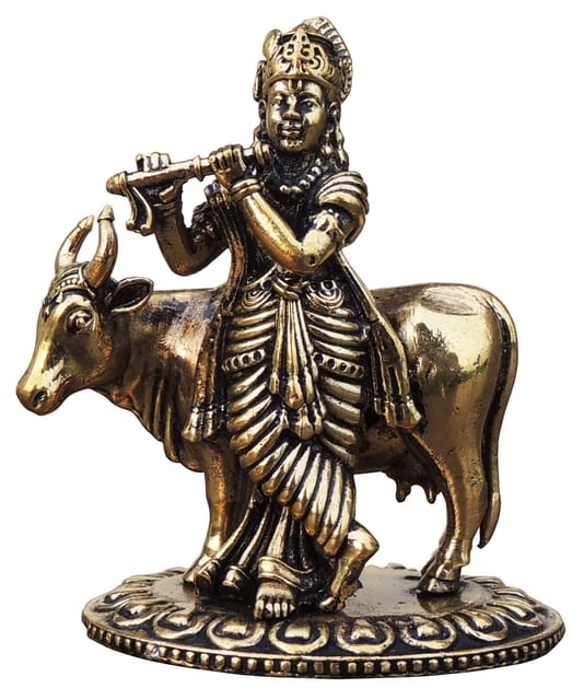 Brass Showpiece Cow Krishna Statue - 2.5*1.6*3 Inch (BS1753 C)