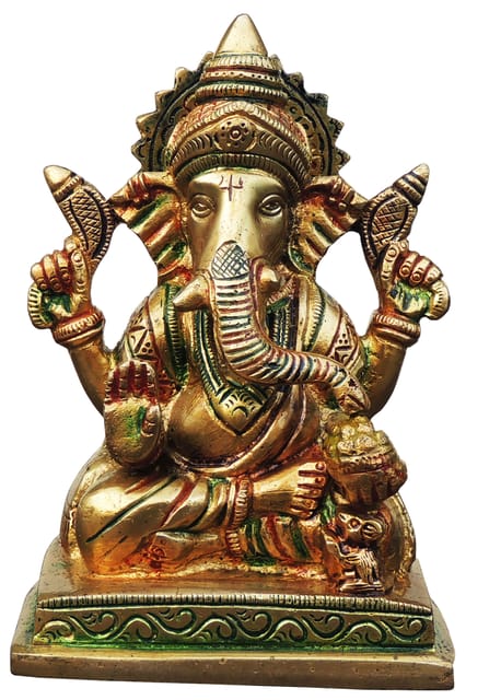 Brass Showpiece Ganesh Ji God Idol Statue - 4*3.5*5.7 Inch (BS1746 G)