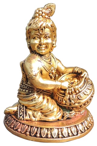 Brass Showpiece Makhan Krishna God Idol Statue - 3.5*3.5*4.5 Inch (BS1737 H)