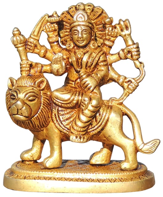 Brass Showpiece Durga Ji God Idol Statue - 3.2*2*3.7 Inch (BS1044 P)