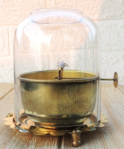 Brass Table Decor Adjustale Wick Oil Lamp Deepak - 4.6*4.6*4 Inch, 150 ML Inch (Z617 D)