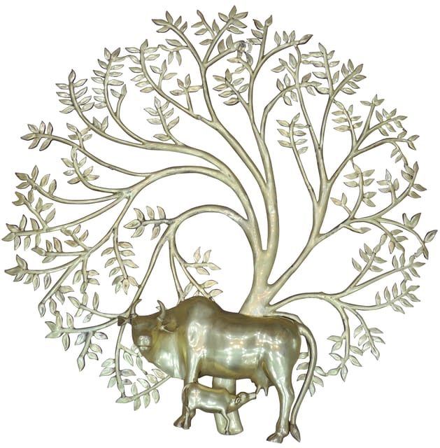 Brass Wall Hanging Showpiece Tree Statue With Cow - 41.5*7*44 Inch (BS1650 E)