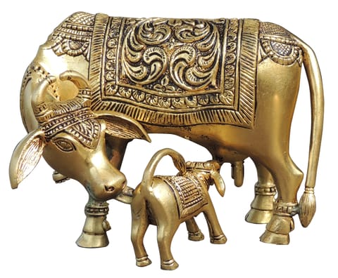 Brass Showpiece Cow With Calf God Idol Statue - 5.5*3.5*4.5 Inch (BS1771 E)